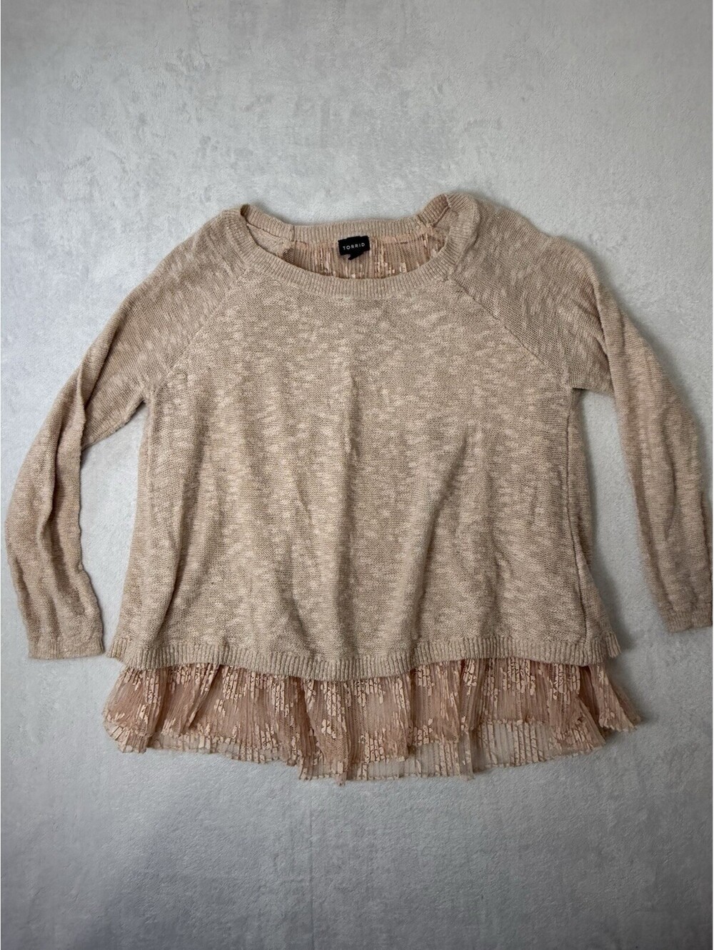 Torrid Blush Pink Split Back Knit Sweater Floral Lace Sheer Pleat Top Plus Sz 2X